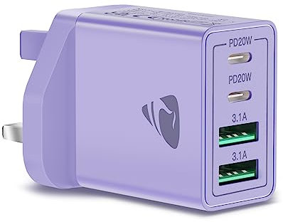 USB C Plug, Aioneus 40W 4-Port Fast USB C Charger Plug Dual Port PD Power Adapter + QC Mains Wall Chargers Type C Charger Plug for iPhone 15 14 13 12 Pro Max Samsung iPad, Limited Edition Purple