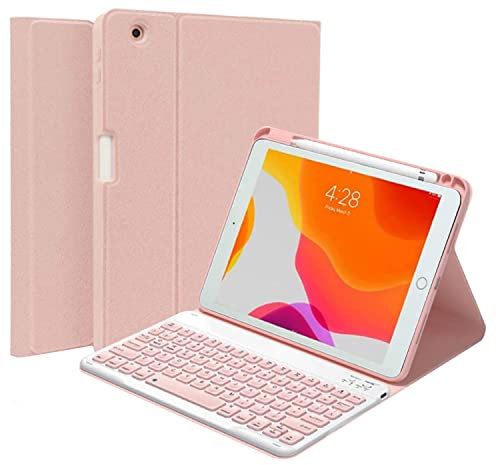 QYiiD Clavier Coque pour iPad Pro 12.9 2015/2017, 1ère/2ème Génération, Français AZERTY Clavier Bluetooth Détachable Magnétique avec Fente pour Stylo pour iPad Pro 12.9 Pouce, Rose