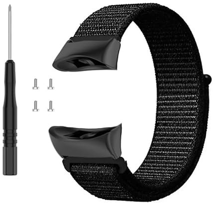 Nylon-Armband, kompatibel mit Garmin Forerunner 45/45S, Uhrenarmband für Garmin Swim 2 Smartwatch, Ersatz-Armband, Zubehör, Metallverbinder (schwarz-schwarz)