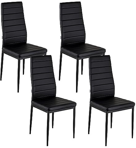 Baroni Home Esszimmerstühle 4er Set, Stühle mit hoher Rückenlehne und ergonomischem Sitz, Elegante und Moderne Esstisch-Stühle aus Kunstleder mit Stahlrahmen, 40x48x96 cm, Schwarz