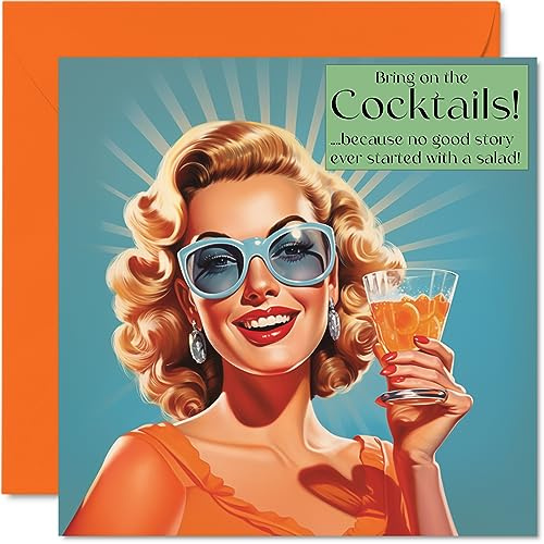 Stuff4 Lustige Geburtstagskarten für Frauen, Bring On The Cocktails | Geburtstagskarte für Schwester, Tochter, Bestie, Arbeitskollegin, 145 mm x 145 mm, Witz, Humor, Scherz, Geburtstag