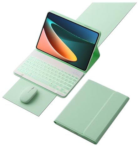 HLTOOP Keyboard Case for Xiaomi Pad 5/5 Pro, Detachable Backlit Wireless Keyboard with Magnetic Protective Cover, Mouse,Green