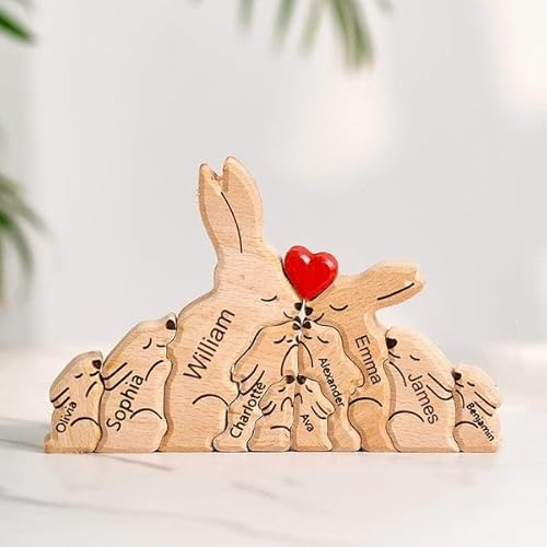 Personalisiertes Holzkunstpuzzle der Bärenfamilie mit 1-8 Namen, Holz Bär Skulpturen Desktop Tischdekoration Haus Dekor Ornament, Weinachtes Geschenke für Familie, Holzpuzzle für Mama, Papa