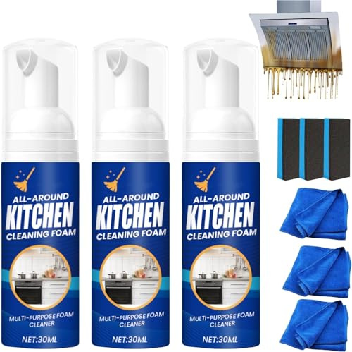 Kitchen Foam Cleaner, Japanese Multi-Purpose Cleaner Spray, All-Around Kitchen Cleaning Foam, Oil Cleaning Agent, Multi-Purpose Foam Cleaner Spray, 30ml (3pcs)