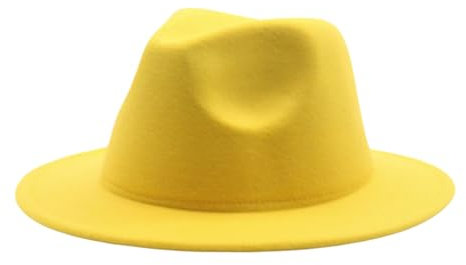 WERNZATT-Kinder Faux Tweed Breite Krempe Filzhut Einfarbig Kinder Jazz Hut Klassisch Breite Krempe Panama Bowler Hut (Gelb, 4-10 Years)