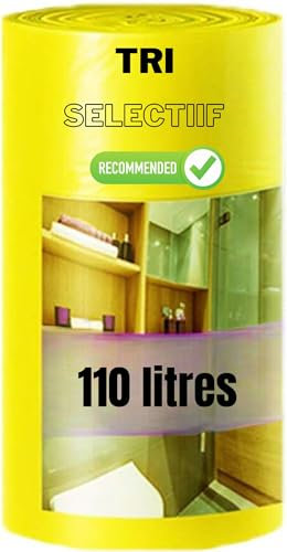 Sac Poubelle Jaune 110 Litres X 50 | Tri Sélectif | Lot de 50 Sacs Basse Densité 30 Microns (30µ) | Poubelles Carton - Journaux - Bouteille Plastique - Emballage Métal |