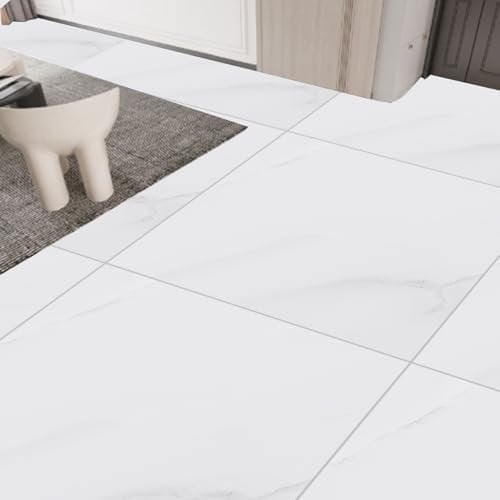 YAYODS 40 Pack Self Adhesive Vinyl Floor Tiles, 30x30cm Waterproof White Marble Veining Effect, Peel and Stick for Kitchen Bathroom Living Room and Floor Planks