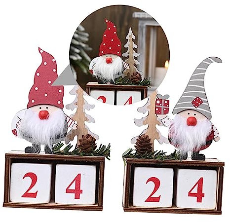 FUNOMOCYA 2stücke Holz Weihnachtsdeko in Tannenzapfenform Grauer Hut und Roter Hut Weihnachtsaccessoires für Tischdeko und Feiertagsdekoration
