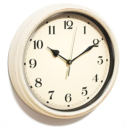 AYRELY® 28cm Vintage Wanduhr analog – Retro Wanduhr lautlos, Batteriebetrieben, dekorative Uhr für Wohnzimmer, Küche, Schlafzimmer, Bad oder Landhaus-Deko(Weiß)