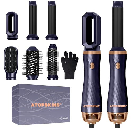 Airstyler Warmluftbürste Set 6 in 1, 1000W Haarstyler Stylingbürsten Set mit Haartrockner, Rundbürstenföhn Warmluftbürste Thermal Brush Airflow Lockenstab Automatisch, Volumen Föhnbürste, Glättbürste