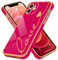 LCHULLE Compatible with iPhone 12 Case for Women Girls,Cute Luxury Plating Love Heart Design Soft TPU Cover Shockproof Full Camera Lens Protection Phone Case for iPhone 12 6.1 inch,Hot Pink
