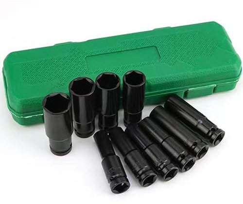 Versatile Deep Impact Socket Set - 10 PCS 10-24 MM, 1/2 Inch Hex Long Socket Set with Durable Plastic Storage Box for Automotive and Home DIY Repair