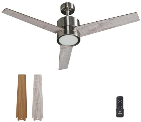 Vagizm Ventilateur Plafond avec Lumiere pour Chambre:132CM Ventilateur Plafond Silencieux - 6 Vitesses Télécommande et LED Dimmable - Convient pour l'hiver et l'été - Gris 3 pagaies - 220 à 240V