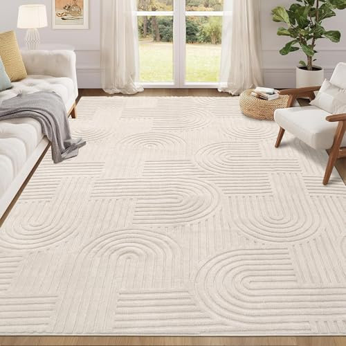 Enyhom, Tappeto per interno, morbido e moderno, a pelo lungo, antiscivolo, adatto a bambini e animali domestici, non perde pelo, lavabile, antimacchia, 80 x 150 cm, colore: crema