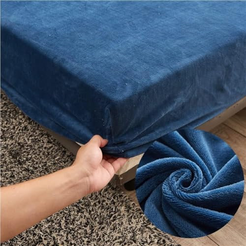 Samt Spannbettlaken 140x200 cm Warm Winter Frottee Spannbetttücher, Highdi Microfleece Flausch Blau Spannbetttuch 140 x 200 Boxspringbett Bettlaken für Hohe Matratze Steghöhe 25-30cm