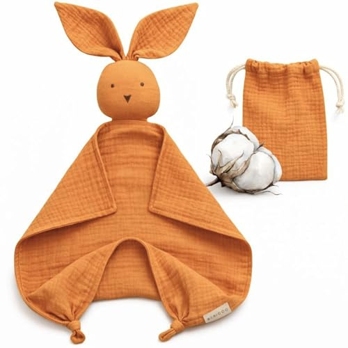 BEBICCO – Baby Schmusetuch Hase aus Bio-Baumwolle 30x30 cm – Flaches Kuscheltuch – Weich & Beruhigend – Geschenk zur Geburt (Aprikose)