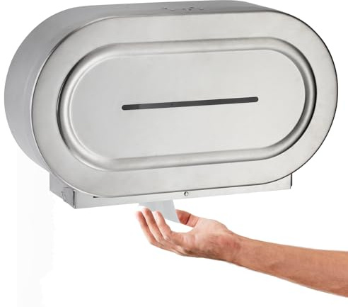 Stardrix Stainless Steel Twin Jumbo Toilet Paper Dispenser Wall Mount, 9 Commercial Double Roll Holder, Industrial Tissue Dispenser with Key Lock, Satin Finish