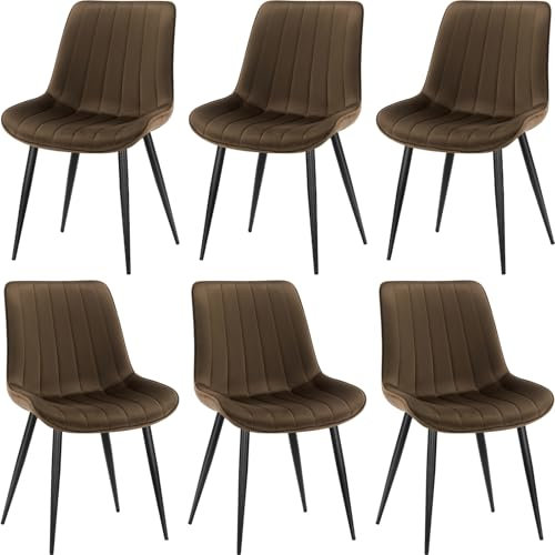 LEWE Esszimmerstühle, Stühle 6er Set, Samtstuhl Holland, Küchenstuhl, Komfort, Stabil, Einfach und Bequem, hautfreundlich, mit dickem Schaumstoff gepolstert - [Braun]