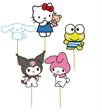 Cake Topper Picks con cartoncino sagomato 5pz personaggio a scelta per compleanno ed eventi di ogni genere elementi decorativi decorazioni per dolci (Hello Kitty)