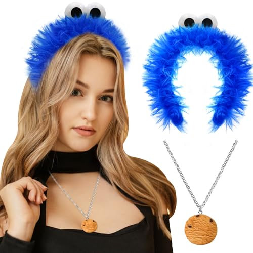 ATOWORLD Krümelmonster Kostüm Damen Accessoires mit krümelmonster Haarreif Blau Haarreif Karneval Cookie Monster Kostüm Krümelmonster Damen Stirnband krümelmonster Haarschmuck für Fasching