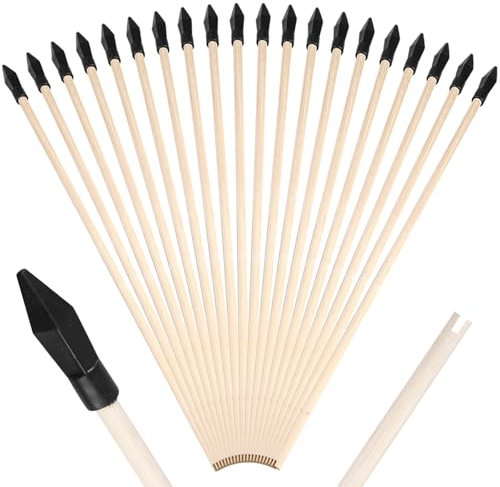 20er Pack Holzpfeile, 45cm Bambus Ersatzpfeile mit Gummispitze zum Schießpfeile, Hohe Sicherheit Holzpfeile für Bogenschießen für Anfänger Pfeil, Bogen Zielübung, Schießbogen Outdoor und Topf werfen
