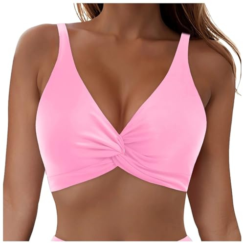 Bikini Oberteil für Damen Bustier Push Up V Ausschnitt Bikinioberteil Große Brüste Badebekleidung Sexy BH Einzeln Träger Sportlich Bikinitop