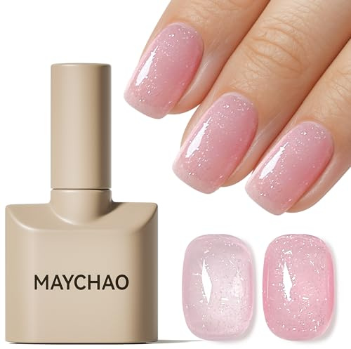 MAYCHAO 15ML Gel Nail Polish, Glitter Pink Jelly Gel Nail Polish Soak Off UV LED Nail Art Starter Manicure Salon DIY at Home, 0.5 OZ