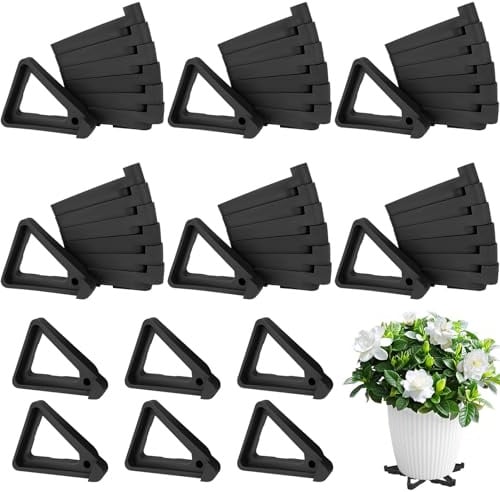 48 Pcs Invisible Flower Pot Feet, Triangle Risers Plant Stand, Breathable Prevent Rot Pots Toes, Small Plastic Terracotta Supports, Non Slip Lifters Potted Stands for Indoor & Outdoor Garden (Black)