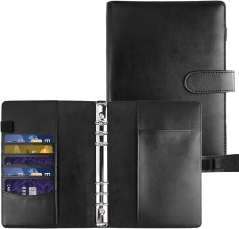 Ringbuch A5 Nachfüllbar, 23 X 17 cm 6 Löcher PU-Leder Ringbuchmappe | Innenpapier Nicht Enthalten, Schwarz Loseblatt Binder A5, Budget Planer mit Magnetischer Schnalle für Büros Zuhause Schule
