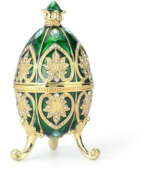 QIFU Vintage Green Easter Egg Style Enamel Trinket Box with Hinged Unique Gift for Family(QF4977UK)