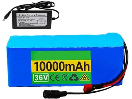 QmEna 36 V 10 Ah wasserdichter E-Bike-Akku, 10S3P-Elektrofahrradakku, Lithium-Ionen-Akku mit Ladegerät für 50 W-500 W Motor T Plug