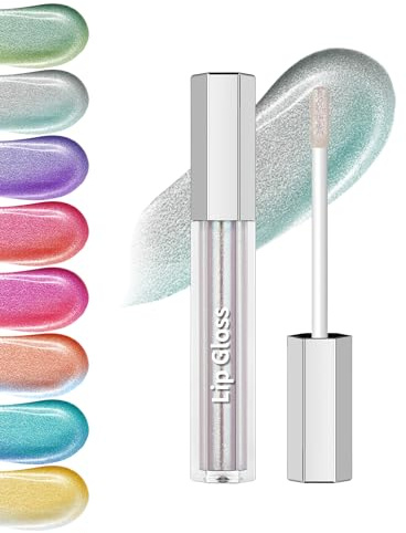 Glitzer Lippenstift Liquid, Clear Grau Multichrome Color Shifting Lipgloss | Metallic Glossy Volume Lipgloss, Langlebig Wasserfest Holographic Not-Sticky Lipstick Iridescent Christmas Makeup für Frauen