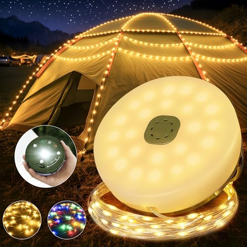 Hopexy Camping Lichterkette Aufrollbar 10M LED, 4-in-1 Wiederaufladbare Magnetisch Campinglampe mit Batterie, 15 Lichtmodi, USB & Powerbank, IP44 Camping Licht Auße für Zelt, Garten und Wohnwagen