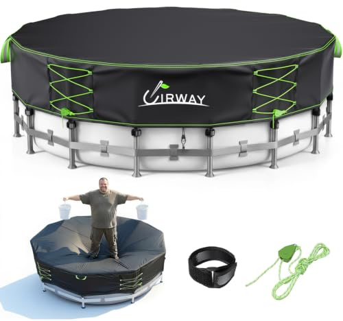 Uirway Bâche de piscine ronde 600D améliorée de 5,5 m pour piscine hors sol, couverture solaire avec cordon de serrage réfléchissant coupe-vent à lacets, housse résistante aux intempéries, protection