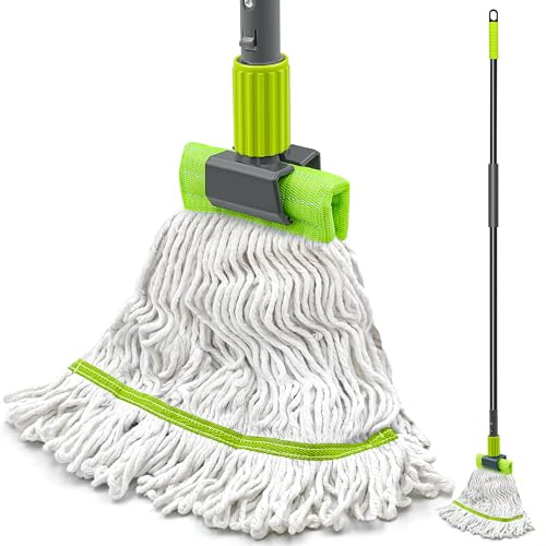 TidyBliss Industrial Mop Heavy Duty, 146 cm Long Handle Large Commercial Professional Dry Wet Cotton String Mop for Cleaning Concrete Tile Hardwood Floor Shop Office Garage (Green)