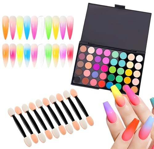 YUZNA 40 Farben Nagelpulver Nail Powder Pigment für Nägel, Ombre Glitzerpulver Nagelpuder, Nailart Nagel Deko für DIY Nageldesign，Ausgestattet mit 10 Bürsten