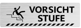 LIMDIX Warnschild Vorsicht Stufe, Aluminium, Edelstahl-Optik, Selbstklebend, 160 x 50 mm