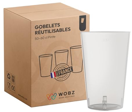Wobz - Gobelet Vierge Translucide - Polypropylène - Fabriqué En France - 50 cl Pinte - Pack De 500