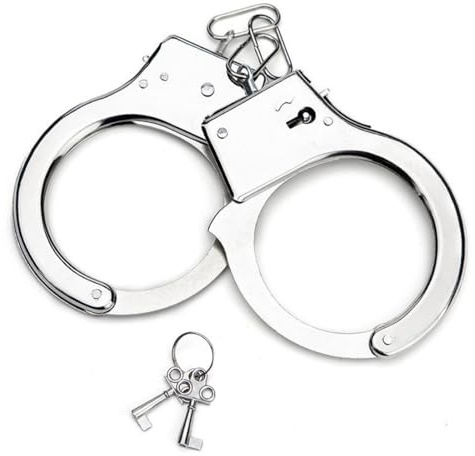 PBAHAUP Polizei Handschellen Kinder Aus Metall - Ausrüstung Für Das Polizei Kostüm Kinder | Mit Schlüssel & Sticker | Stabile Handcuffs Auch Für Erwachsene,Handschellen Für Sexspiele