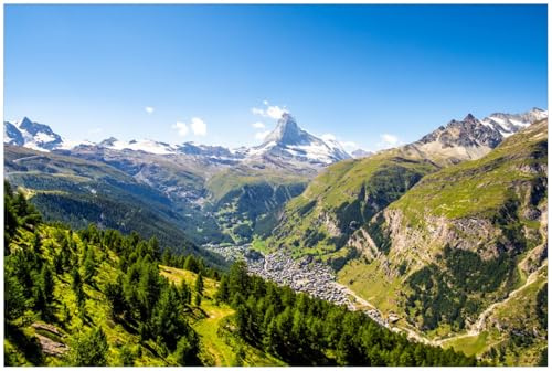Wallario Küchenrückwand selbstklebend 90 x 60 cm, Motiv: Sommerliches Alpenpanorama | Spritzschutz abwischbar & pflegeleicht