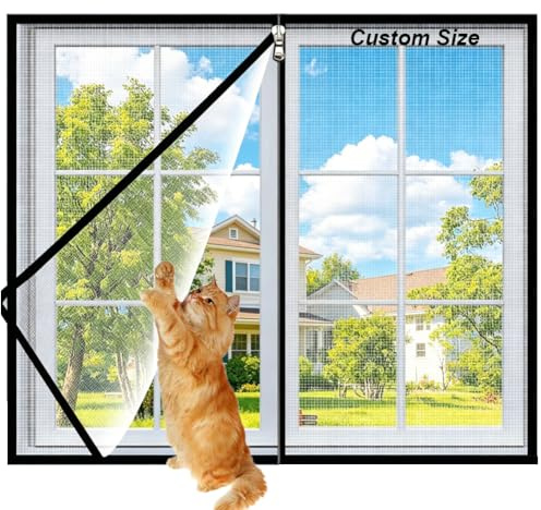 Protector de Ventana para Gatos,Red de Protección para Ventana para Gato | Mosquitera Anti-Mosquitos para Ventana, Red Autoadhesiva a Prueba de Gatos con Cremallera