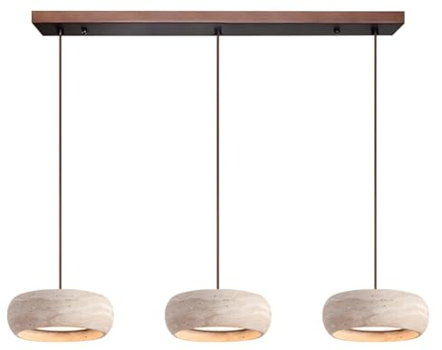BBWO LED-Pendelleuchte Aus Holz Nordische Hängeleuchte Aus Gelbem Kalkstein Kreative Trommelförmige Kronleuchter Aus Naturstein Wabi-Sabi-Stil Geeignet Für Esszimmern Kücheninseln Wohnzimmern(A1)