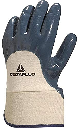 Deltaplus NI17010 Handschuh Mit Nitrilbeschichtung, Handrücken Offen, Leinenstulpe 6 Cm, Blau, Größe 10