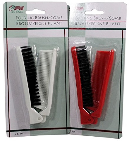 Folding Compact Travel Pocket HAIR BRUSH/COMB, 1 Red 1 White by Le Salon