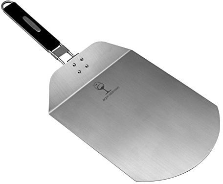 Argon Tableware Metal Folding Pizza Peel Shovel 10 Inch Wide Aluminium Paddle with Rubber Handle - Outdoor Indoor Pizza Oven Traditional Style Homemade Professional