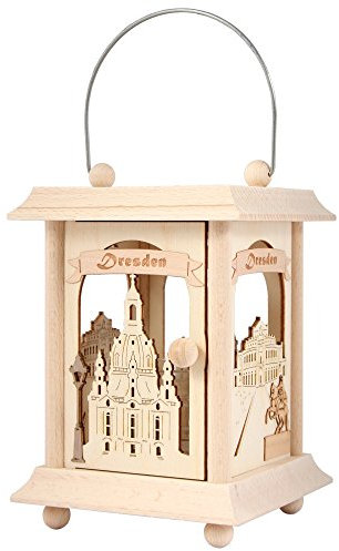 Drechslerei Kuhnert Tischlaterne/Teelichthalter - Motiv: Dresden aus Edelholz - Maße: 11,5 x 11,5 x 17cm - Made in Germany