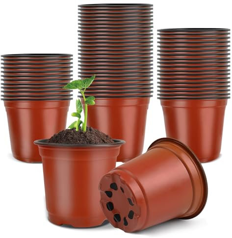 PEYOU 100Pcs Plant Pots 10cm Reusable Flower Pots Small Plant Pot Plastic Plant Pots Seedling Pots for Seeds nursery pots, Seedlings, Flowers, Vegetable, Succulent, Herbs, Cuttings, Transplanting