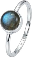 mantraroma Silberring Damen 925 Sterling Silber – runder Edelstein Ring Ø 7 mm, schlichter minimalistischer Damenschmuck modern elegant, Geschenk für Frauen