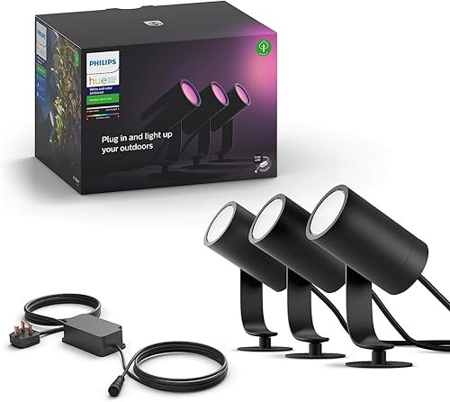 Philips Hue Lily White and Colour Ambiance Smart LED (Base Kit - 3 Lily), Outdoor Lighting Spotlight, Requires Hue Bridge, Garden Spot Light Works with Alexa, Google Assistant and Apple Homekit