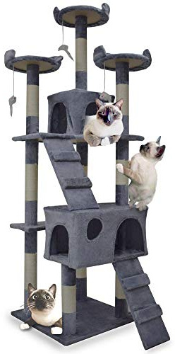 BITUXX XL Katzen Kratzbaum Katzenbaum Katzenhaus Katzenturm Sisal Kratzsäule 170 cm (Hellgrau)